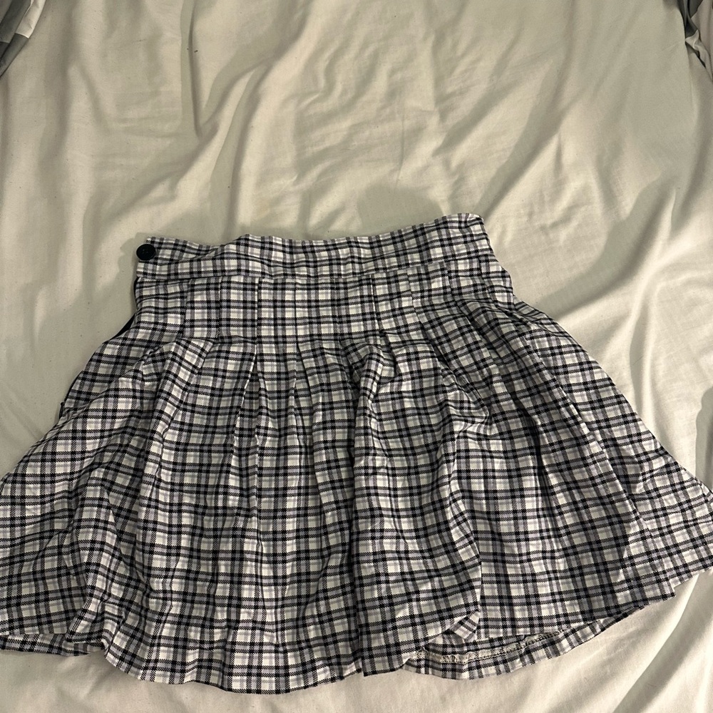 Bershka Black and White Checkered Skater Skirt